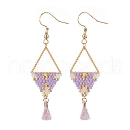 Glass Seed Braided Triangle Dangle Earrings EJEW-MZ00053-02-1