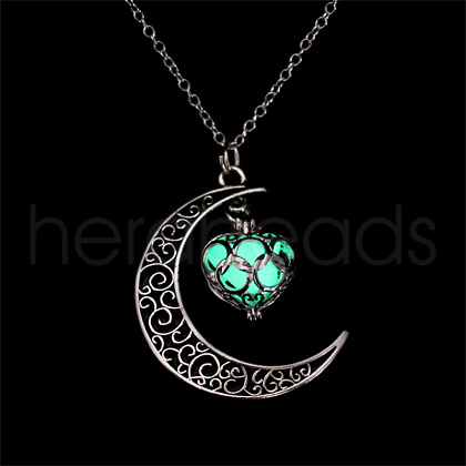 Alloy & Luminous Stone Hollow Moon Heart Pendant Necklaces IT8528-1-1