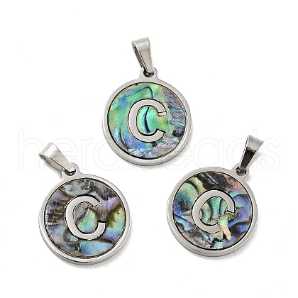 304 Stainless Steel with Paua Shell Pendants STAS-G268-02C-P-1
