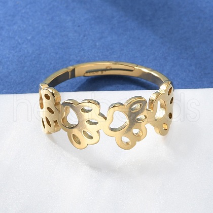 Ion Plating(IP) 201 Stainless Steel Hollow Out Dog Paw Prints Adjustable Ring for Women X-RJEW-K238-10G-1