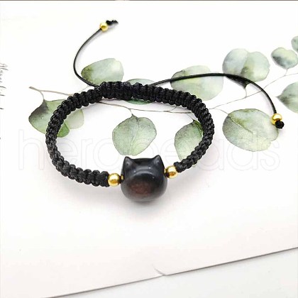 Black Braided Rope Shell Cat Charm Bracelet for Women WD1104-1
