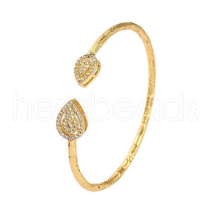 Teardrop Rack Plating Brass Cubic Zirconia Cuff Bracelets for Women BJEW-M040-03G-1