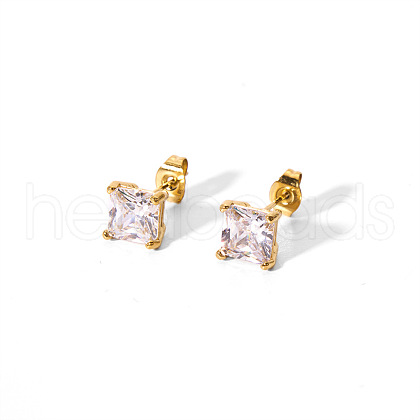 Fashionable Stainless Steel Cubic Zirconia Square Stud Earrings CG9593-1-1