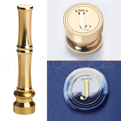 Golden Tone Brass Wax Seal Stamp Head with Bamboo Stick Shaped Handle STAM-K001-05G-J-1
