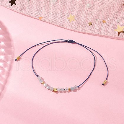 Natural Round Aquamarine Beads Braided Bead Bracelets for Women BJEW-JB11655-03-1