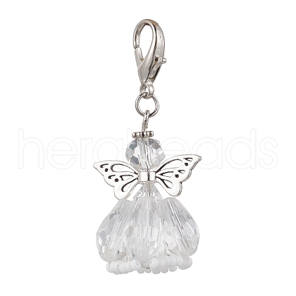 Angel Glass Beaded & Alloy Pendant Decorations HJEW-MZ00189-10-1