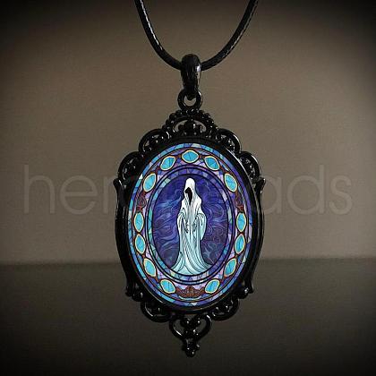 Oval Gothic Alloy Glass Halloween Pendant Necklaces for Women FS-WG73C21-06-1