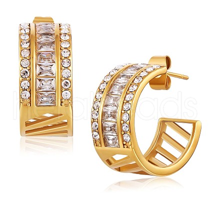 Cubic Zirconia C-shape Stud Earrings JE947B-1