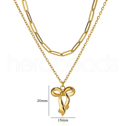 304 Stainless Steel Bowknot Pendant Necklaces NJEW-L182-001G-03-1