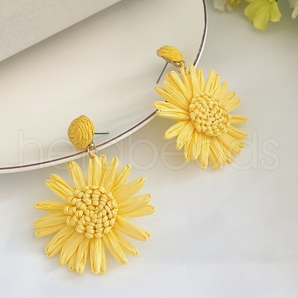 Flower Brass Grass Dangle Stud Earrings FS-WG07395-07-1