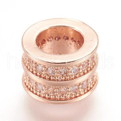 Brass Micro Pave Cubic Zirconia European Beads ZIRC-F062-11RG-1