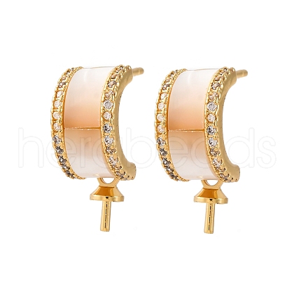 Brass Micro Pave Cubic Zirconia Shell Stud Earrings Findings KK-D363-08G-1