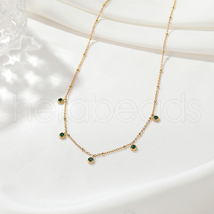 Elegant Stainless Steel Emerald Rhinestone Bib Necklaces for Women's Daily Wear HI9580-1-1