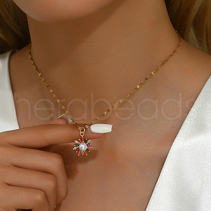 Brass Micro Pave Cubic Zircon Flower Pendant Necklaces for Women GH1932-3-1