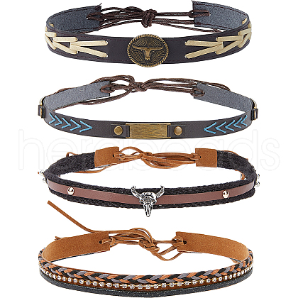 CRASPIRE 4Pcs 4 Styles Imitation Leather Southwestern Cowboy Hat Belt AJEW-CP0007-21-1