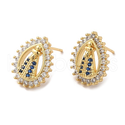 Teardop with Saint Cubic Zirconia Stud Earrings EJEW-F313-03G-1