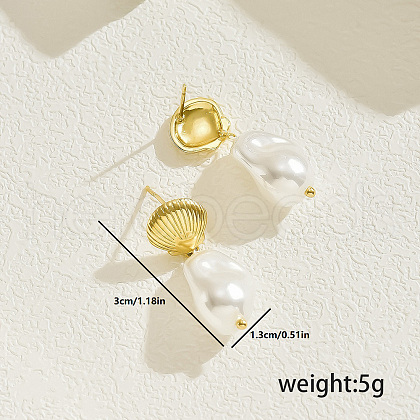 Vintage Brass Jewelry with Imitation Pearl Pendant Shell Shape Stud Earrings VZ9917-1-1