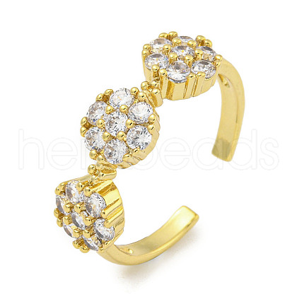 Rack Plating Brass Micro Pave Cubic Zirconia Flower Open Cuff Rings for Women RJEW-F162-04G-01-1