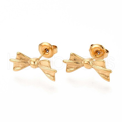 Bowknot 304 Stainless Steel Stud Earrings EJEW-T047-12G-1