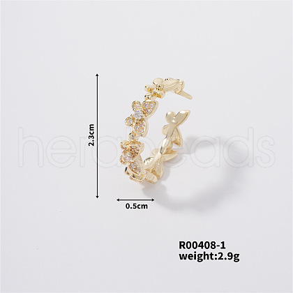 Stylish Butterfly Brass Rhinestones Open Cuff Ring for Women TK3170-3-1