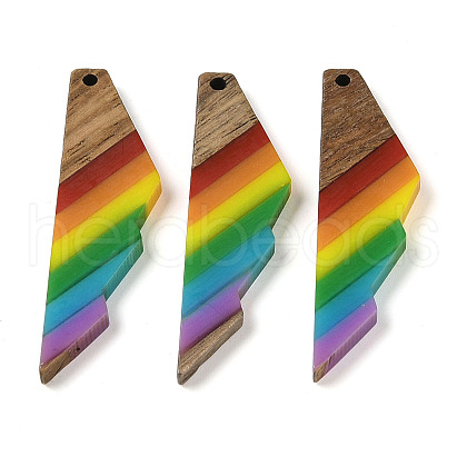 Pride Rainbow Theme Resin & Walnut Wood Pendants WOOD-K012-12A-1