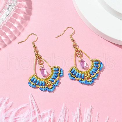 Handmade Glass Seed Beads & Glass Dangle Earrings EJEW-MZ00370-01-1