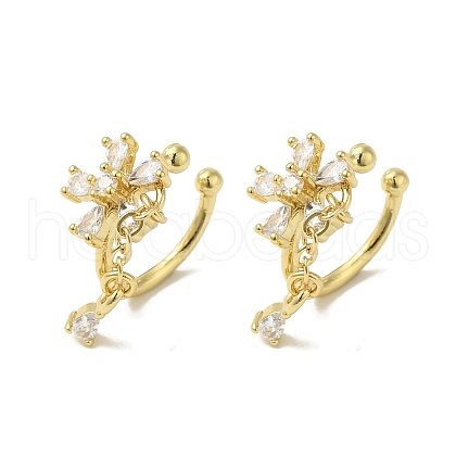 Rack Plating Brass Pave Clear Cubic Zirconia Flower Cuff Earrings for Women EJEW-P280-08G-1