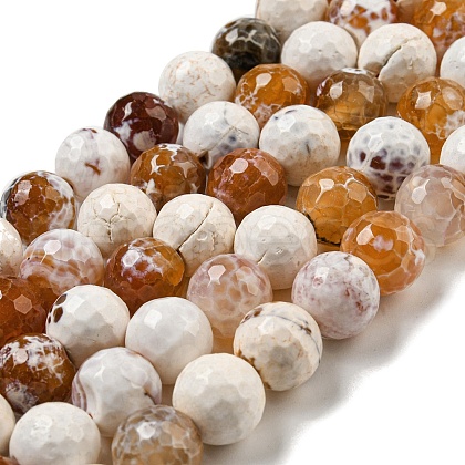 Faceted Natural Fire Crackle Agate Beads Strands G-F447-12mm-H04-1