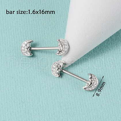 304 Stainless Steel Clear Cubic Zirconia Nipple Rings WG32E94-01-1