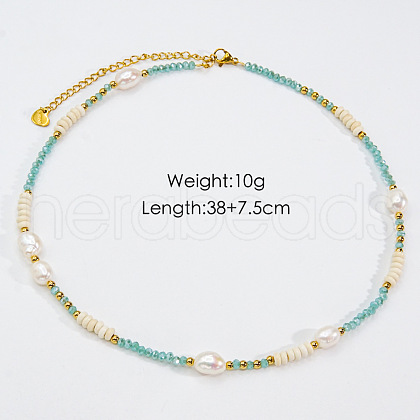 Handmade Natural Pearl & Howlite & Glass Beaded Necklace JR6200-1-1