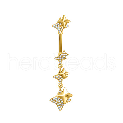 304 Stainless Steel Pave Clear Cubic Zirconia Curved Barbell Dangle Belly Rings FS-WG7A03F-08-1