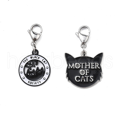 2Pcs Cat Alloy Enamel Pendant Decoration HJEW-JM02496-1
