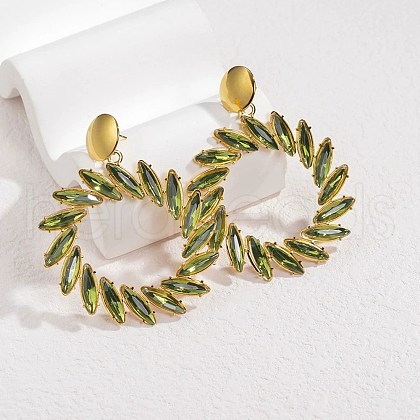 304 Stainless Steel Glass Dangle Stud Earrings for Women EJEW-M095-09G-01-1