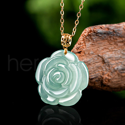 Flower Natural Jade Pendant 925 Sterling Silver Chain Necklaces for Women FS-WGE521C-01-1