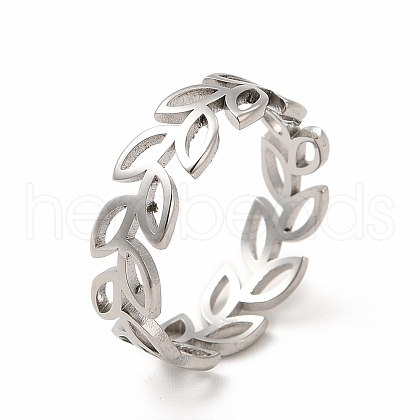 Non-Tarnish 304 Stainless Steel Hollow Out Leafy Branch Finger Ring for Women RJEW-B027-06P-1