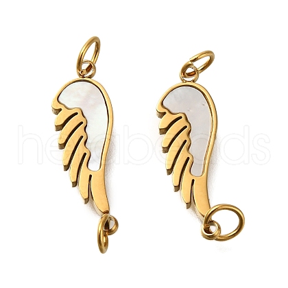 Ion Plating(IP) 304 Stainless Steel Pave Shell Feather Connector Charms with Jump Rings STAS-Q335-06G-1