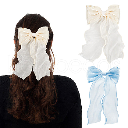 CRASPIRE 2Pcs 2 Colors Big Bowknot Organza Hair Barrettes AJEW-CP0008-32-1