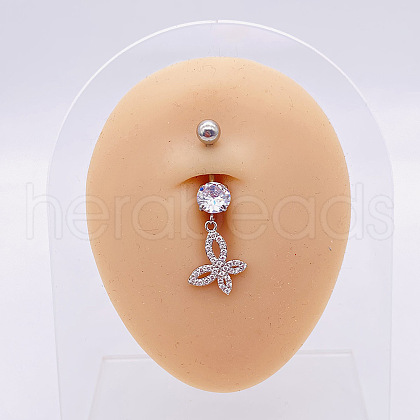 304 Stainless Steel Micro Pave Cubic Zirconia Belly Rings WGADED5-48-1