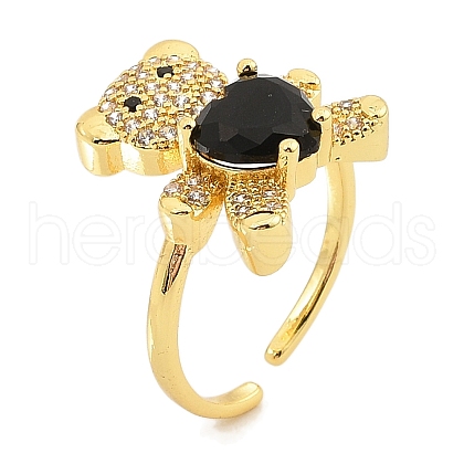 Rack Plating Brass Micro Pave Cubic Zirconia Open Cuff Rings for Women RJEW-S392-02G-C-1