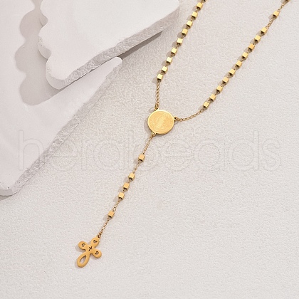 Stainless Steel Geometric Portrait Tassel Cross Punk Retro Lady Rosary Bead Necklaces HN1728-2-1