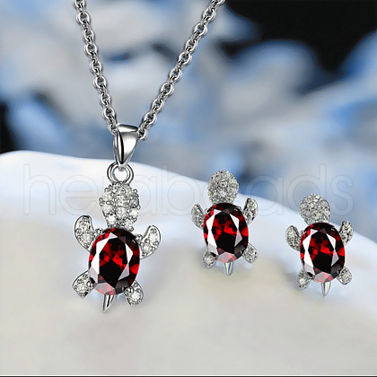 Tortoise Alloy Rhinestone & Glass Pendant Necklaces & Stud Earrings Sets FS-WG4B54D-03-1