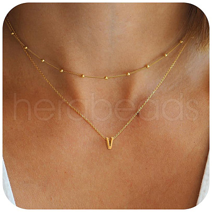 Bohemian Style Stainless Steel Double Layer Initial Pendant Necklaces FS-WGDC616-18-1