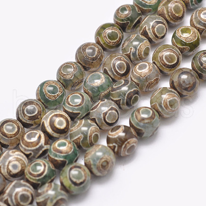 Natural Tibetan 3-Eye dZi Agate Beads Strands G-F354-05-1