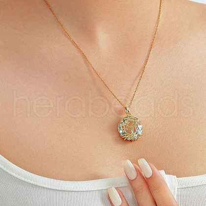 Elegant Brass & Glass Hollow Design Tree Pendant Necklaces WX2591-9-1