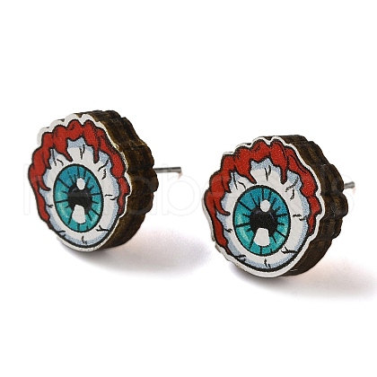Wood Stud Earrings EJEW-Z054-02A-1