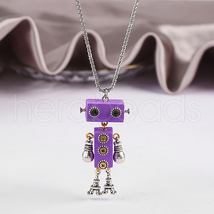 Alloy & Wood Robot Pendant Necklaces FS-WGB43E5-02-1