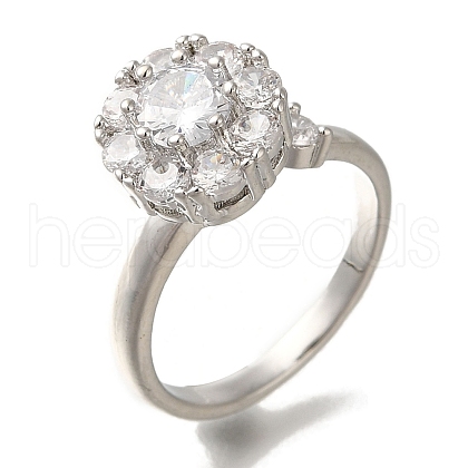 Rack Plating Round Brass Micro Pave Clear Cubic Zirconia Open Cuff Rings for Women RJEW-H232-05P-1