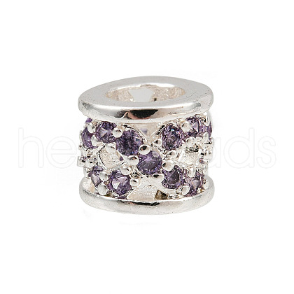 Column Rack Plating Brass Cubic Zirconia European Beads KK-L236-11S-1