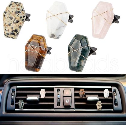 5Pcs 5Pcs Coffin Shape Natural Gemstone Car Air Vent Clips AJEW-PH00496-06-1