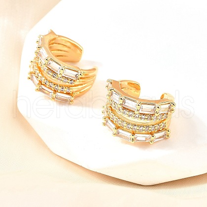 Brass Micro Pave Clear Cubic Zirconia Cuff Earrings EJEW-F370-14G-1